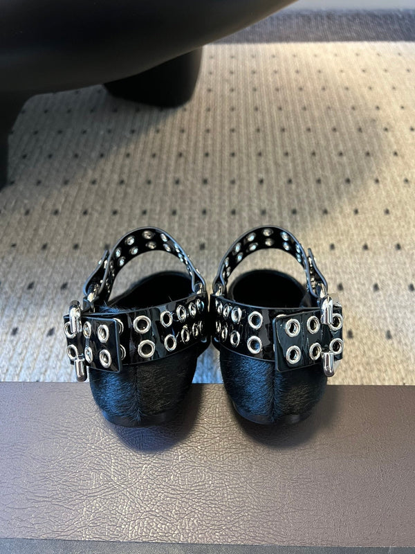 Alaia 25 Biker Ballet Flats Black Horsehair Sheepskin 303729