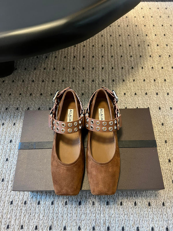 Alaia 25 Biker Ballet Flats Brown Chocolate Suede 303730