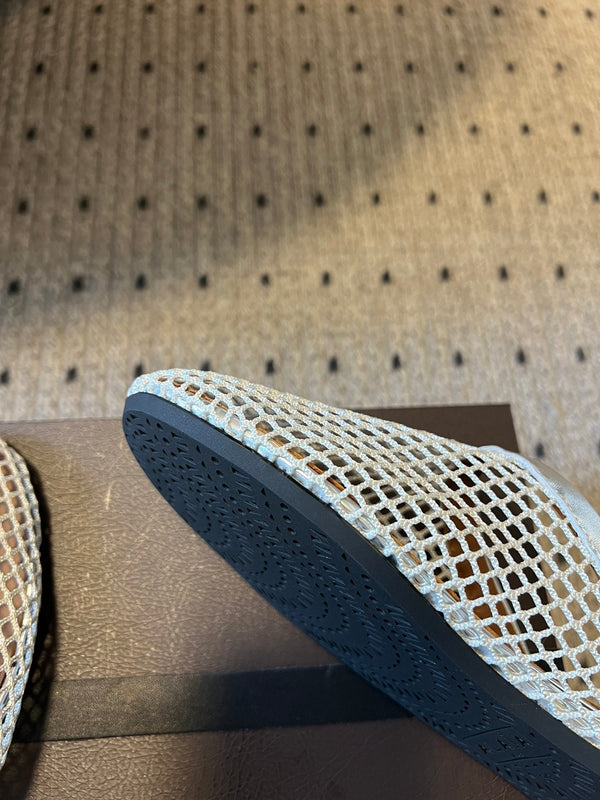 Alaia 25 Fishnet Flat Mules Silver Lampskin 303679