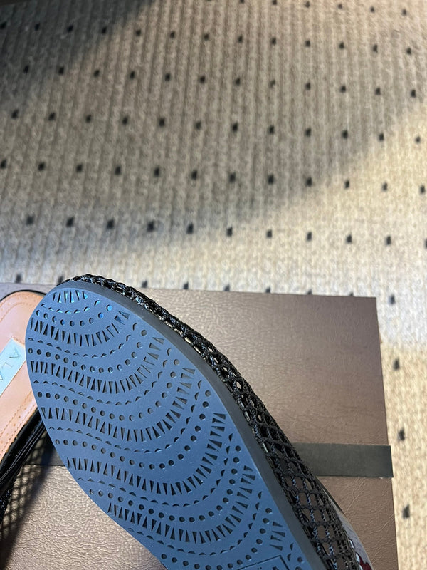 Alaia 25 Fishnet Flat Mules Black Lampskin 303685