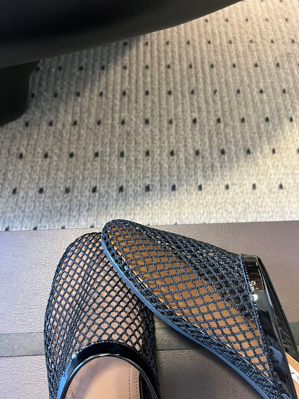 Alaia 25 Fishnet Flat Mules Black Lampskin 303685