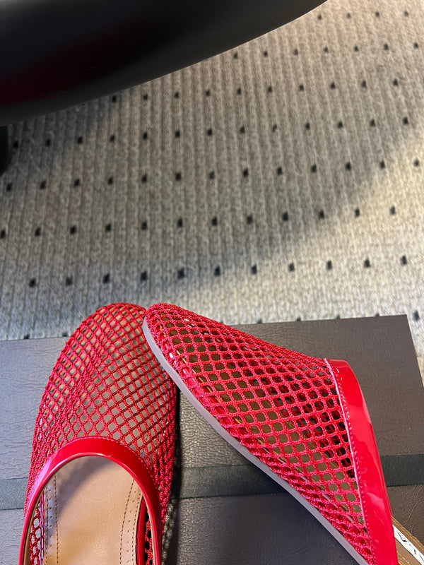 Alaia 25 Fishnet Flat Mules Red Lampskin 303682