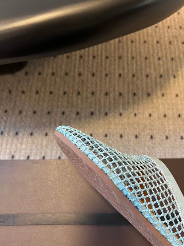 Alaia 25 Fishnet Flat Mules Lagoon Green Lampskin 303684