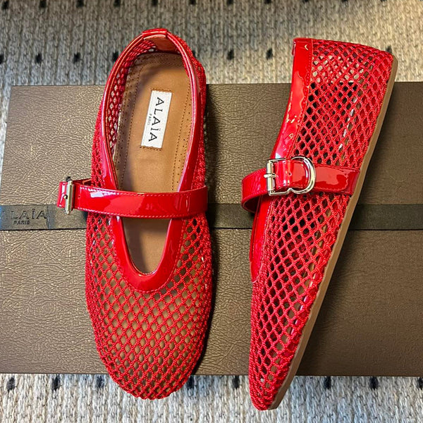 Alaia 25 Women's Ballet Flat Red Sheepskin 303702