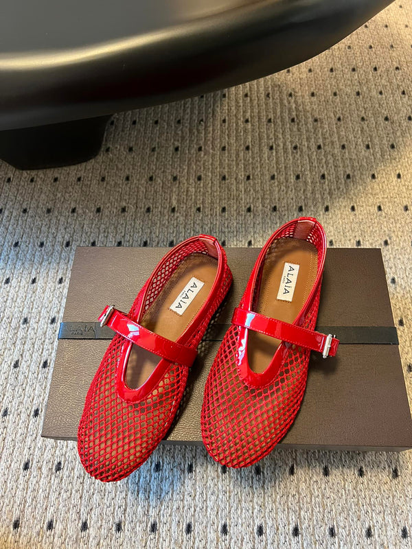 Alaia 25 Women's Ballet Flat Red Sheepskin 303702