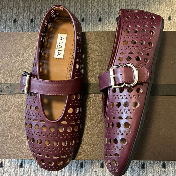 Alaia 25 Vienne Ballet Flats Garnet Red Lambskin 303714