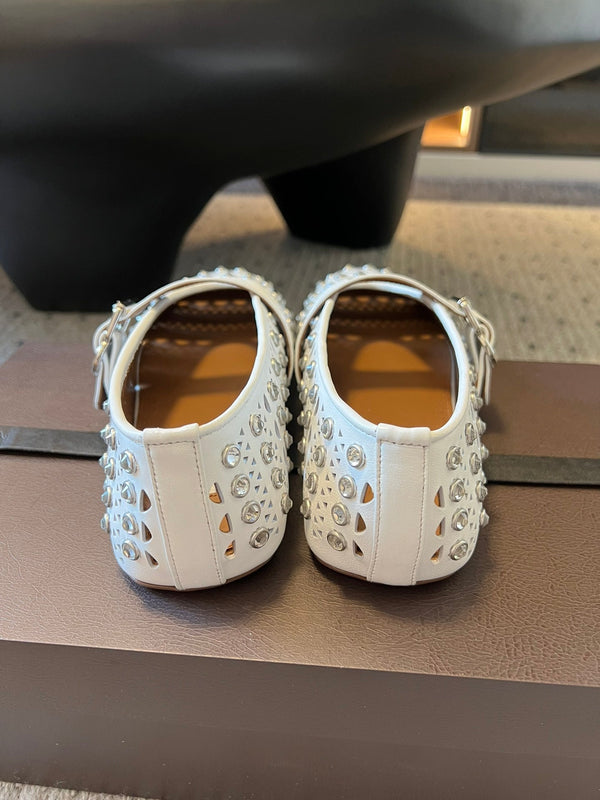 Alaia 25 Vienne con Strass Ballerine in Pelle di Agnello Bianca 303721