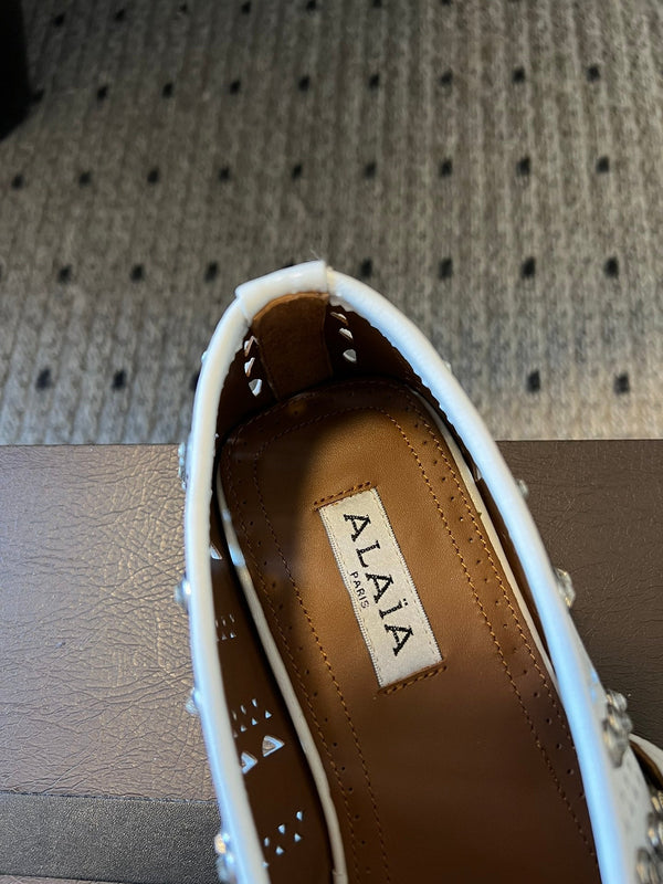 Alaia 25 Vienne con Strass Ballerine in Pelle di Agnello Bianca 303721