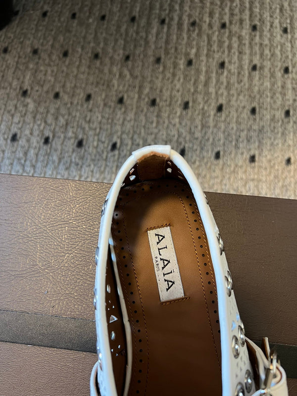 Alaia 25 Vienne With Eyelets Ballet Flats White Lambskin 303717