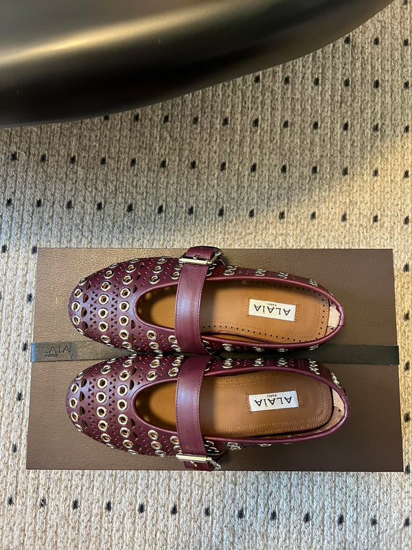Alaia 25 Vienne With Eyelets Ballet Flats Garnet red Lambskin 303719