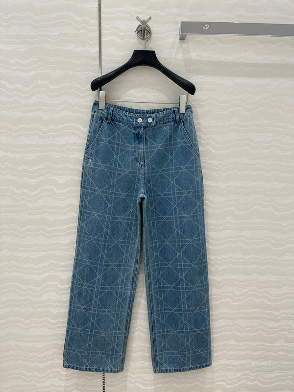 CD Plaid Straight Jeans Retro Blue Cotton