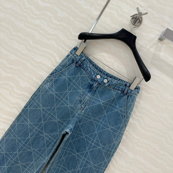 CD Plaid Straight Jeans Retro Blue Cotton