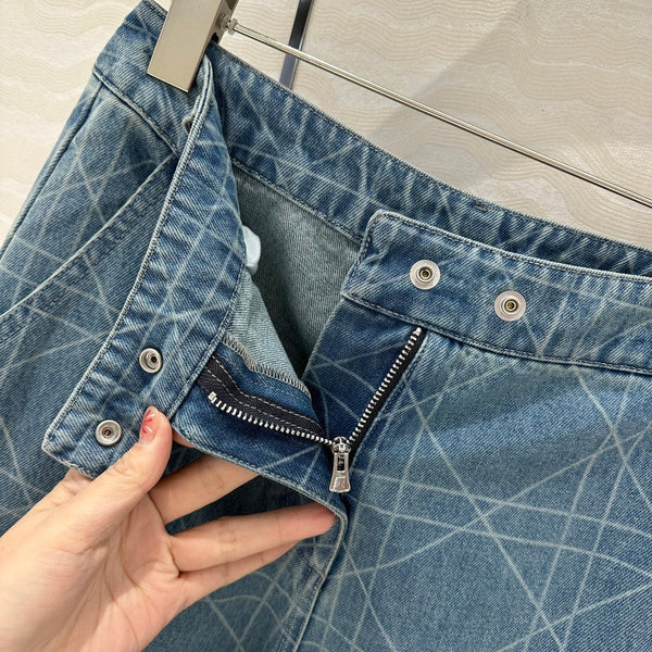 CD Plaid Straight Jeans Retro Blue Cotton