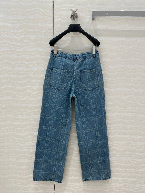 CD Plaid Straight Jeans Retro Blue Cotton