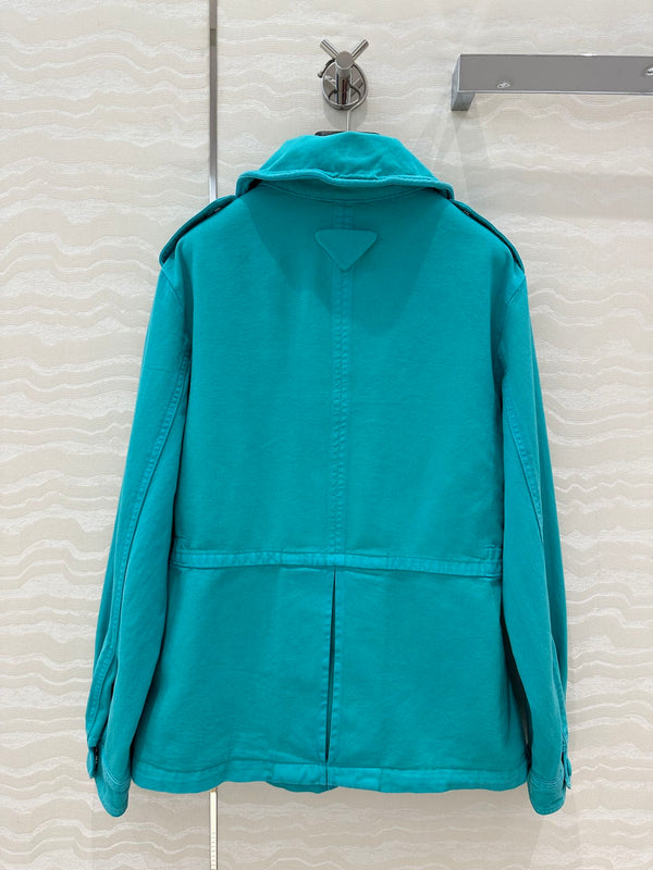 Prada 25 Hooded Jacket Blue-green Cotton