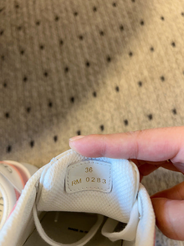 BLOCK SNEAKER WITH TRIOMPHE IN WHITE MIX BABY PINK CALFSKIN