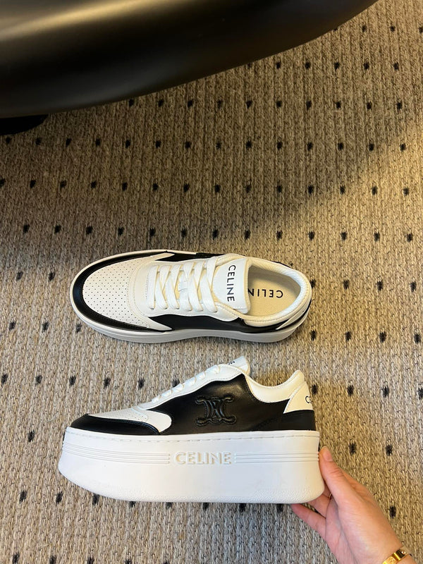 BLOCK SNEAKER WITH TRIOMPHE IN WHITE MIX BLACK CALFSKIN