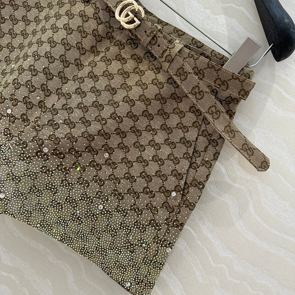 Gucci GG Letter Jacquard Woven Shorts Light Brown Polyester Fiber