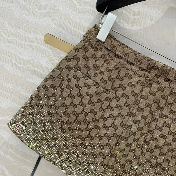 Gucci GG Letter Jacquard Woven Shorts Light Brown Polyester Fiber