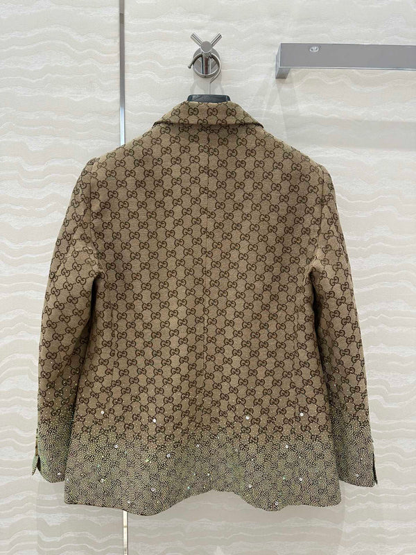 Gucci GG Letter Jacquard Woven Jacket Light Brown Polyester Fiber