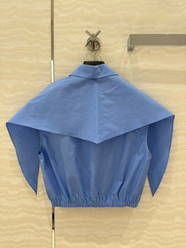 Miu Miu 25 Bow Tie Vest Shirt Blue Cotton