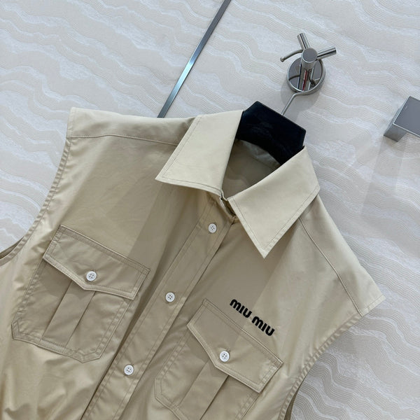 Miu Miu 25 Bow Tie Vest Shirt beige Cotton
