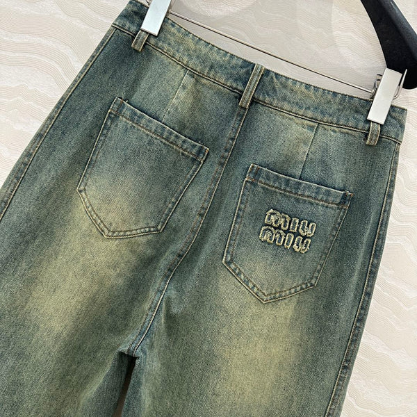 Miu Miu 25 Denim Sickle Pants Blue Cotton