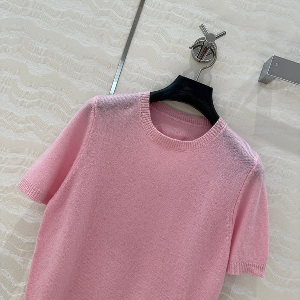 Prada Short Sleeves T-shirt Pink Wool Cashmere