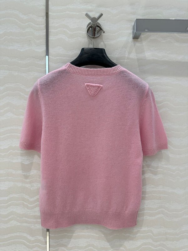Prada Short Sleeves T-shirt Pink Wool Cashmere