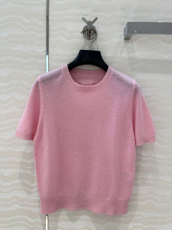 Prada Short Sleeves T-shirt Pink Wool Cashmere