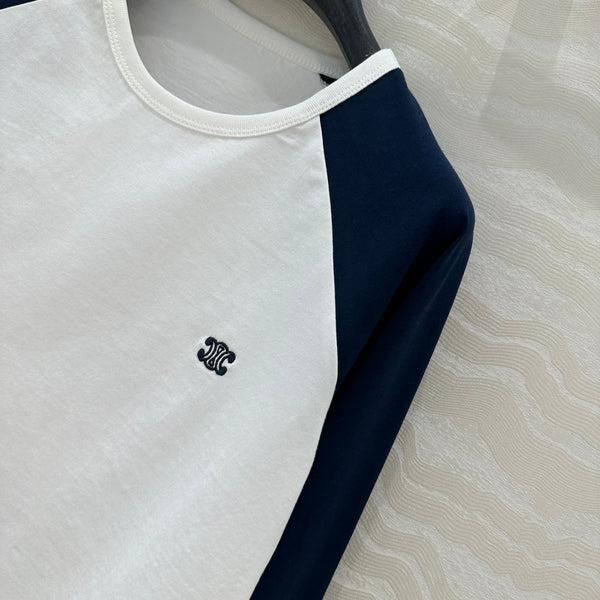 Celine Arc de Triomphe long-sleeved T-shirt Navy Blue mix White Cotton