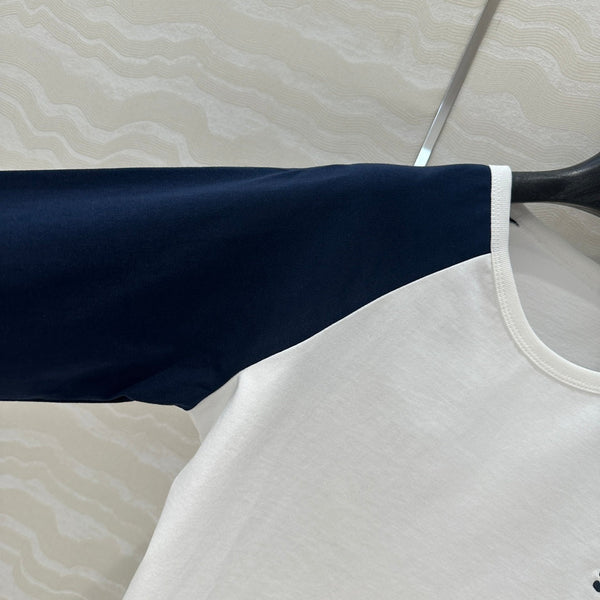 Celine Arc de Triomphe long-sleeved T-shirt Navy Blue mix White Cotton