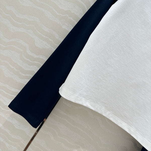 Celine Arc de Triomphe long-sleeved T-shirt Navy Blue mix White Cotton