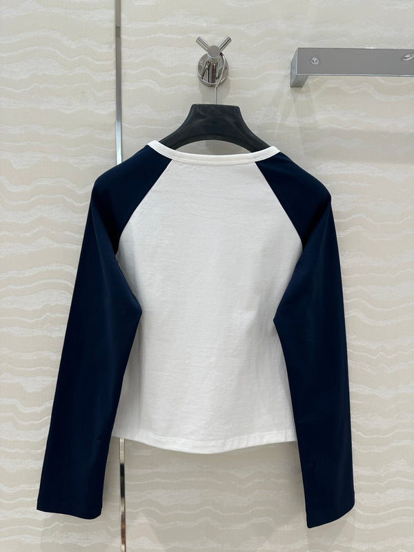 Celine Arc de Triomphe long-sleeved T-shirt Navy Blue mix White Cotton