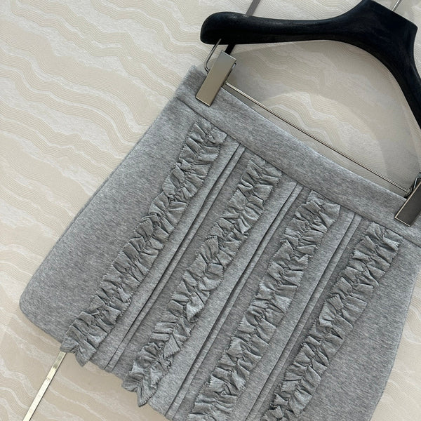 Miu Miu Lace Short Skirt Gray Cotton