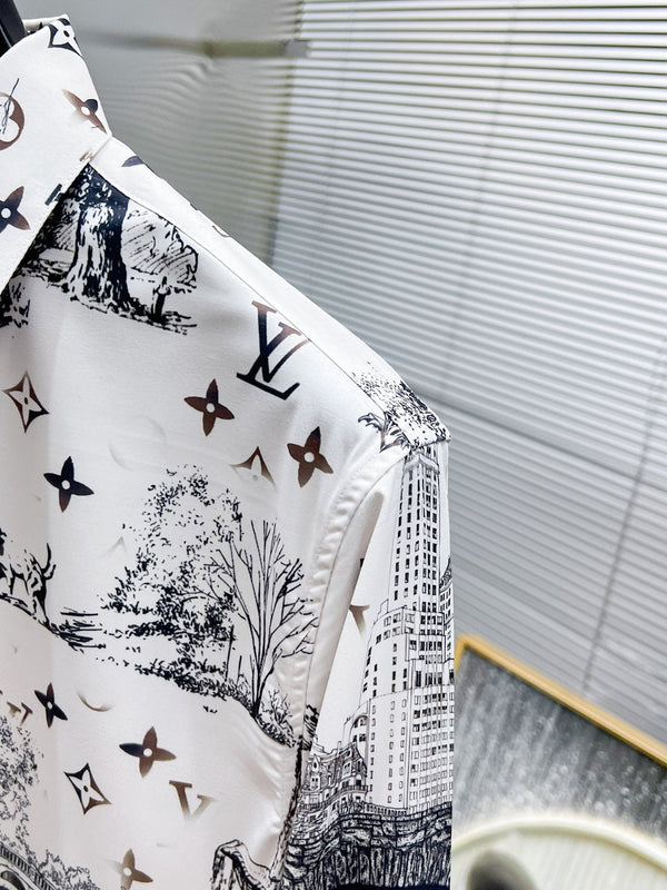 LV LONG-SLEEVED SHIRT WHITE COTTON ALLOVER MONOGRAM CITY WALK PRINT 238817