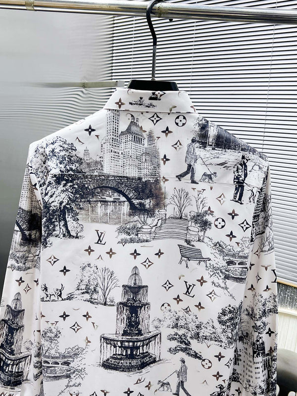 LV LONG-SLEEVED SHIRT WHITE COTTON ALLOVER MONOGRAM CITY WALK PRINT 238817