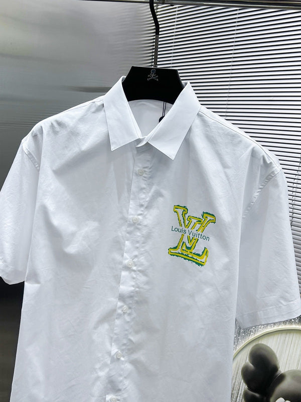 CAMICIA LV A MANICHE CORTE IN COTONE BIANCO LOGO VERDE GIALLO 238815