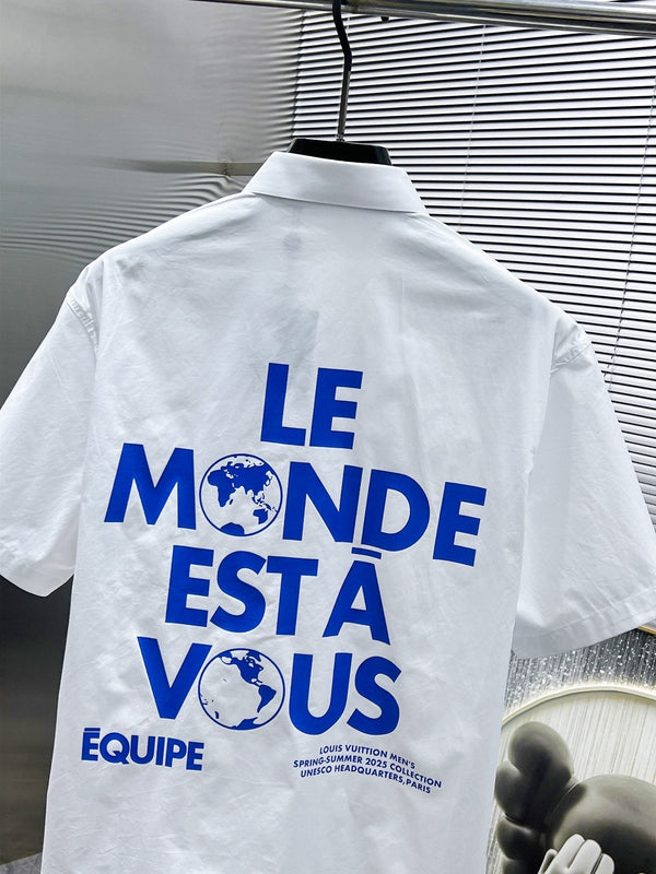 CAMICIA LV A MANICHE CORTE IN COTONE BIANCO CON LOGO BLU 238813