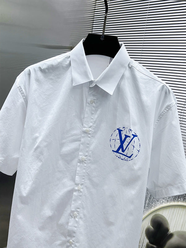 CAMICIA LV A MANICHE CORTE IN COTONE BIANCO CON LOGO BLU 238813