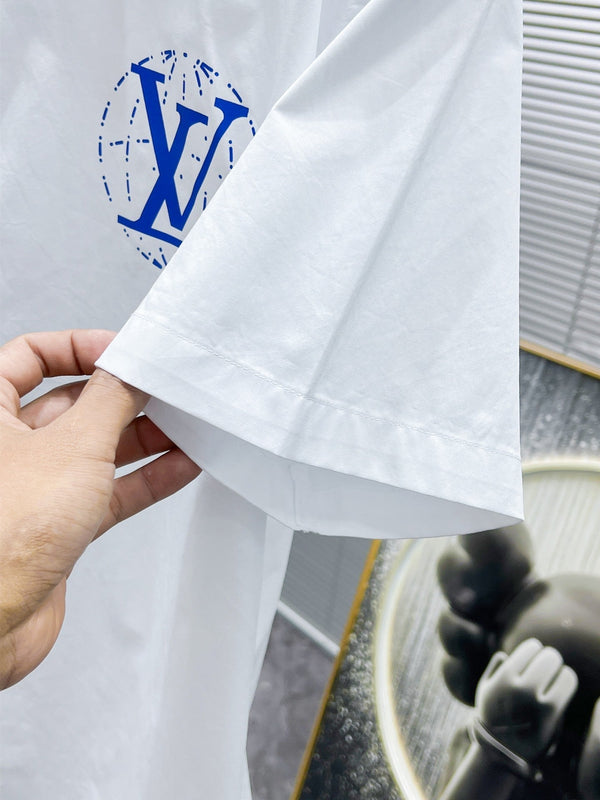 CAMICIA LV A MANICHE CORTE IN COTONE BIANCO CON LOGO BLU 238813