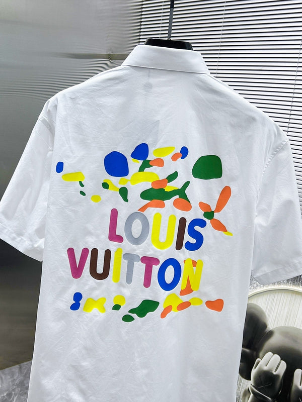 LV SHORT-SLEEVED SHIRT IN WHITE COTTON COLORFUL LOGO 238812