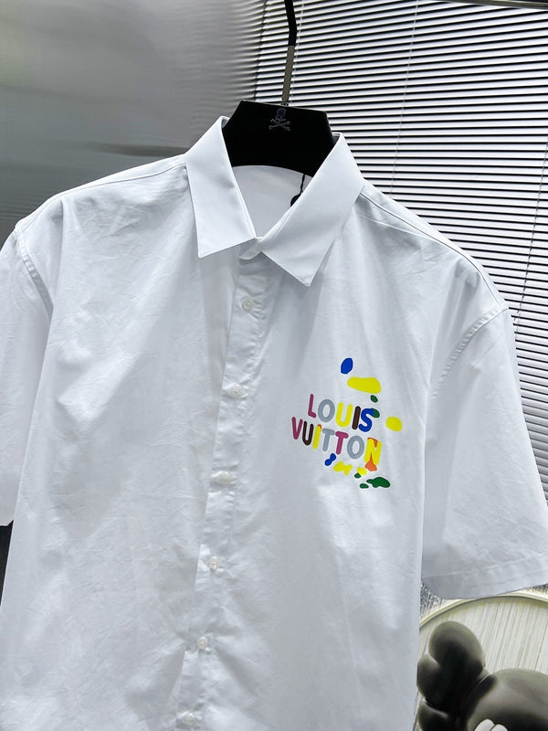 LV SHORT-SLEEVED SHIRT IN WHITE COTTON COLORFUL LOGO 238812
