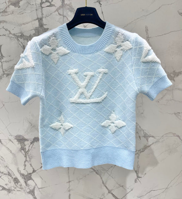 LV Flower T Shirt Light Blue Polyamide Wool