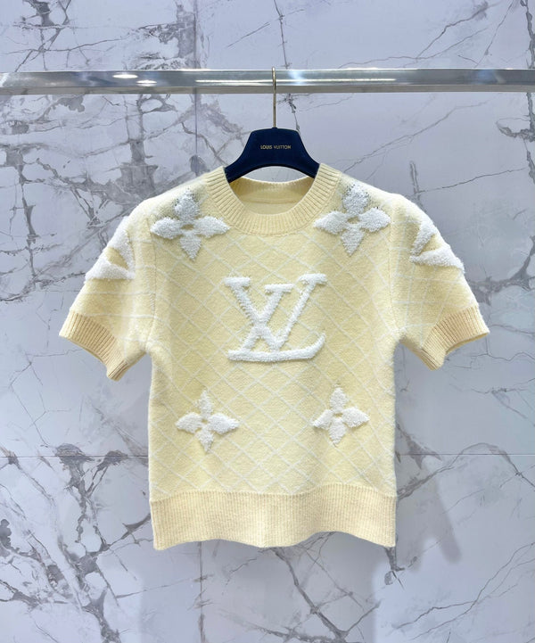 Maglietta LV Flower in poliammide e lana giallo chiaro