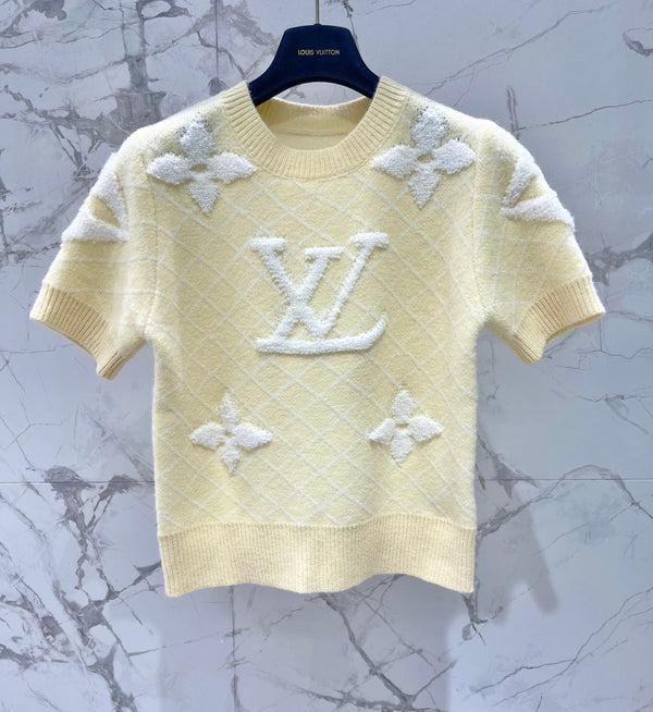 LV Flower T Shirt Light Yellow Polyamide Wool