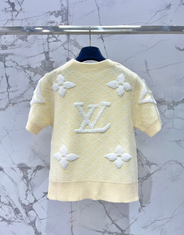 Maglietta LV Flower in poliammide e lana giallo chiaro