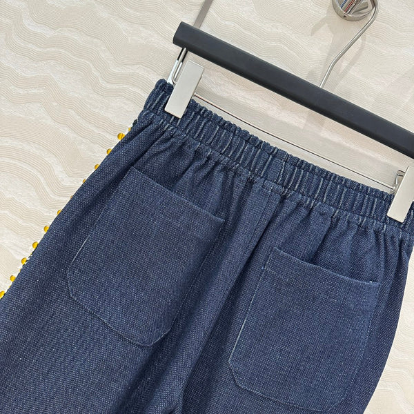 CC Shorts In Navy Blue Denim Fabric