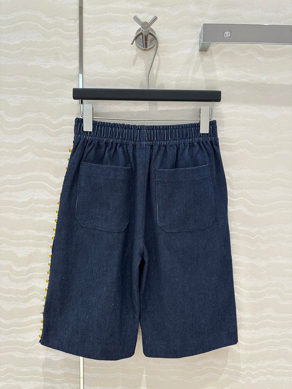 CC Shorts In Navy Blue Denim Fabric