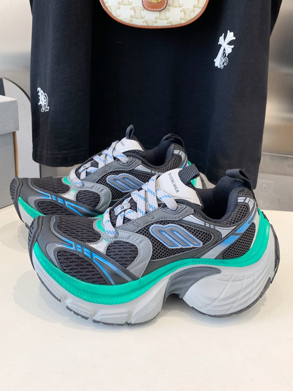 DAD SHOES IN GRAY MIX MINT GREEN AND BLUE MESH AND CALFSKIN